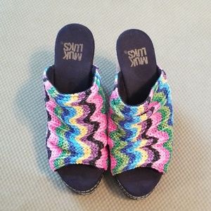 Bright and colorful peep toe wedges